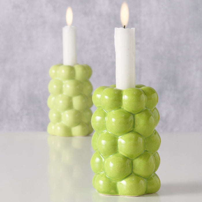 Design 2-fach Keramik Kerzenständer Las Veduras 12cm Grün Kerzenhalter Stabkerzen