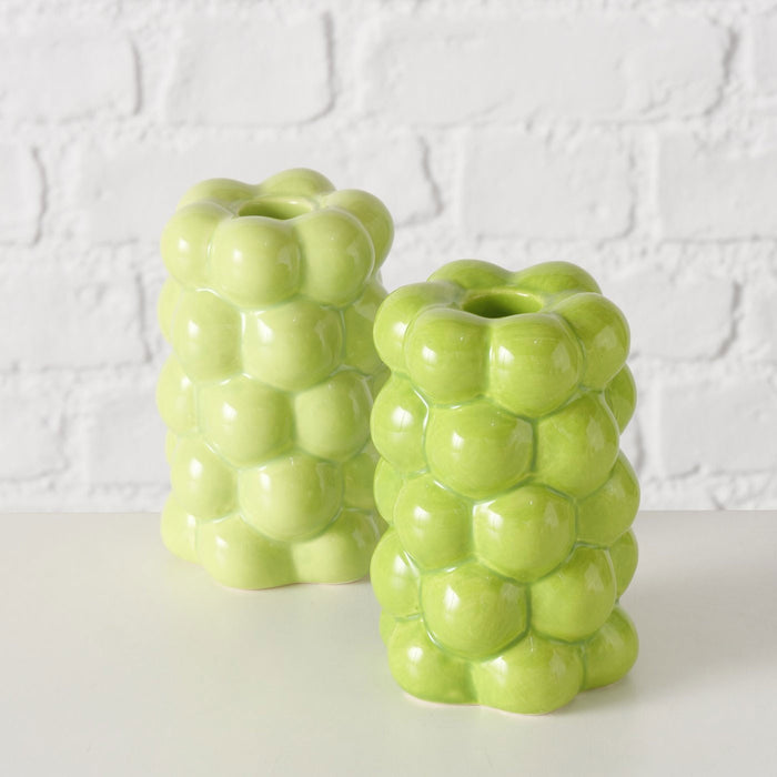 Design 2-fach Keramik Kerzenständer Las Veduras 12cm Grün Kerzenhalter Stabkerzen