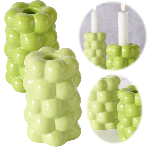 Design 2-fach Keramik Kerzenständer Las Veduras 12cm Grün Kerzenhalter Stabkerzen