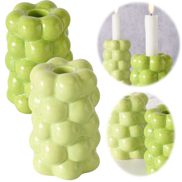Design 2-fach Keramik Kerzenständer Las Veduras 12cm Grün Kerzenhalter Stabkerzen