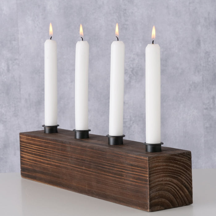 Holz Kerzenständer Unika 4-fach Braun Stabkerzenhalter Advent Leuchter — LS-LebenStil