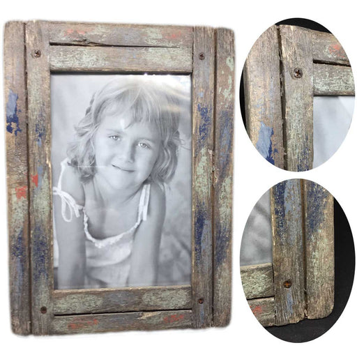 Vintage Holz Bilderrahmen 10x15cm Recycelt Grau Blau Aufsteller Fotorahmen