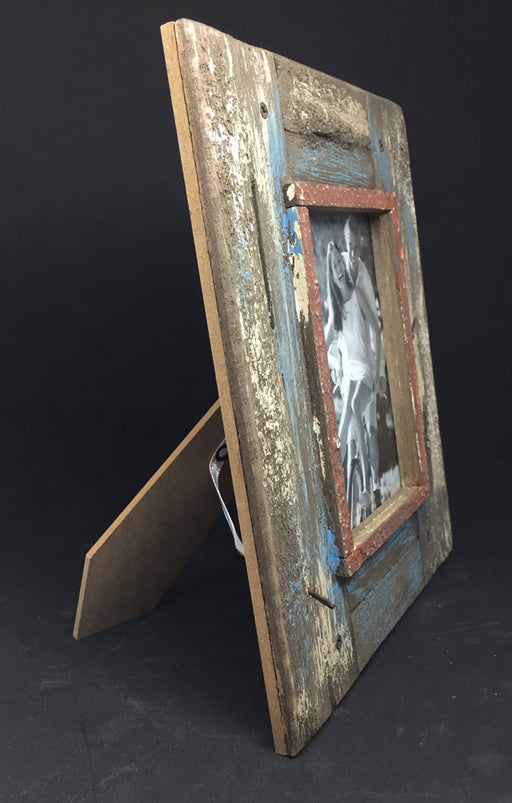 Vintage Holz Bilderrahmen 10x15cm Recycelt Grau Blau Aufsteller Fotorahmen