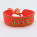 Canvas Statement Armband Amore ❤️ Neon Gold Quasten besticktes Webarmband