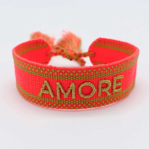 Canvas Statement Armband Amore ❤️ Neon Gold Quasten besticktes Webarmband