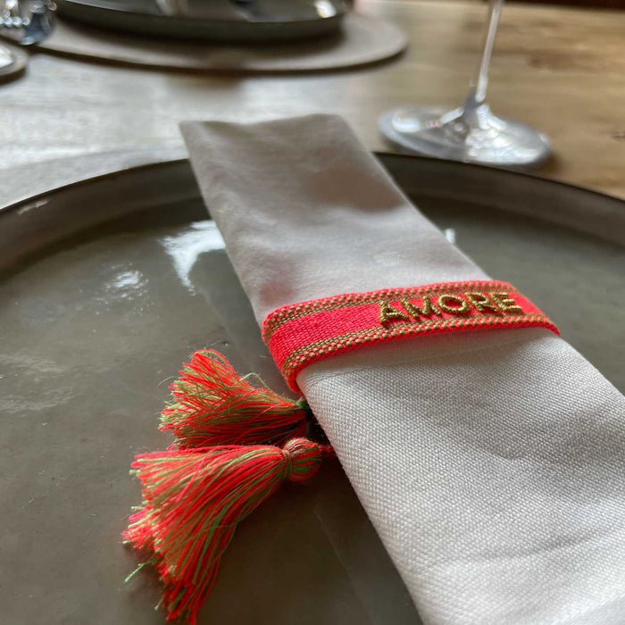 Canvas Statement Armband Amore ❤️ Neon Gold Quasten besticktes Webarmband