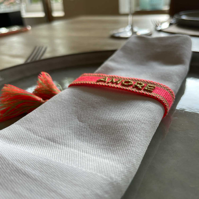 Canvas Statement Armband Amore ❤️ Neon Gold Quasten besticktes Webarmband