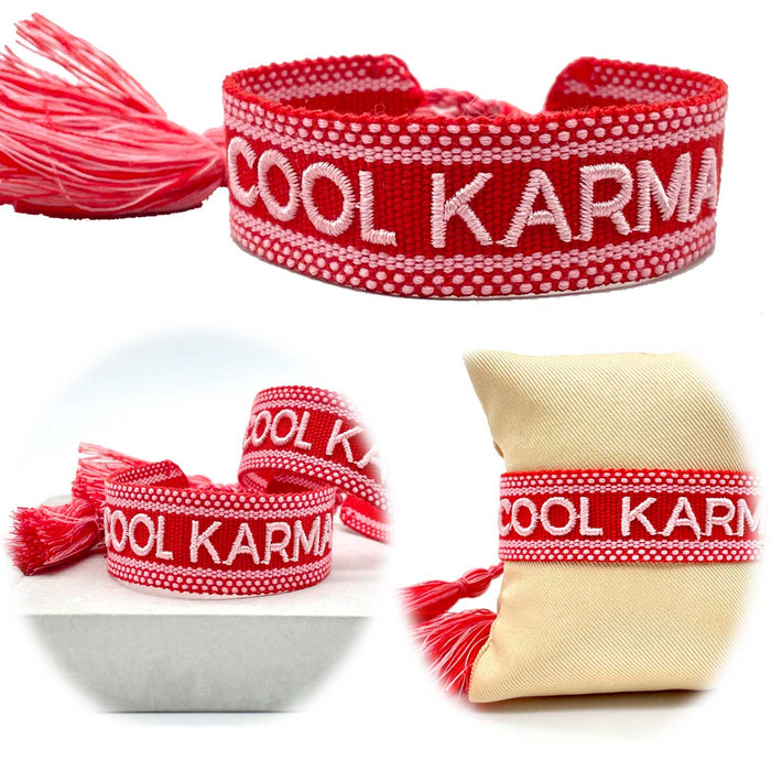 Canvas Statement Armband Cool Karma Rot Quasten besticktes Webarmband