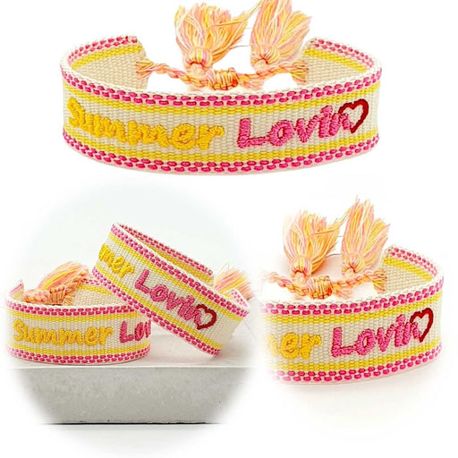 Canvas Statement Armband Summer Lovin Gelb Pink Quasten besticktes Webarmband