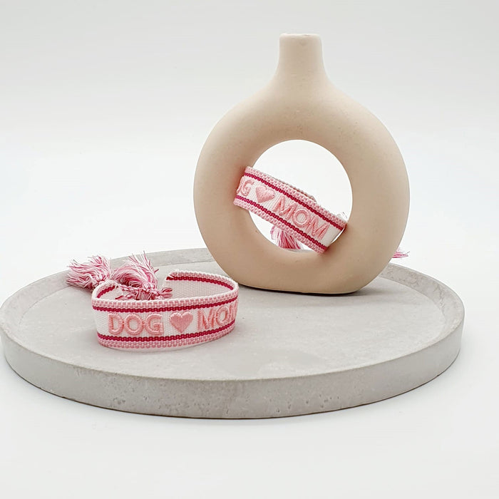 Canvas Statement Armband Dog ❤️ Mom Quasten besticktes Webarmband