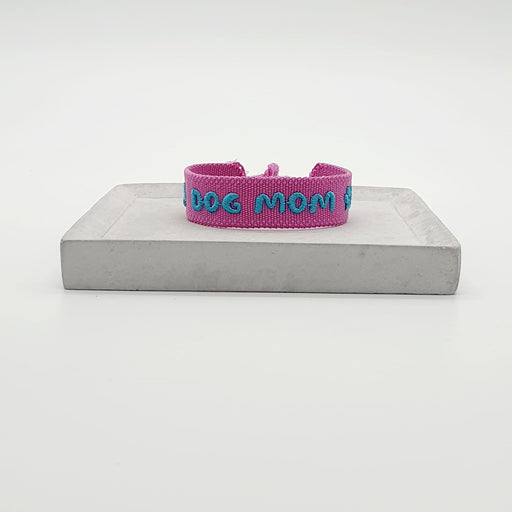 Canvas Statement Armband Dog Mom Pink Magenta Quasten besticktes Webarmband