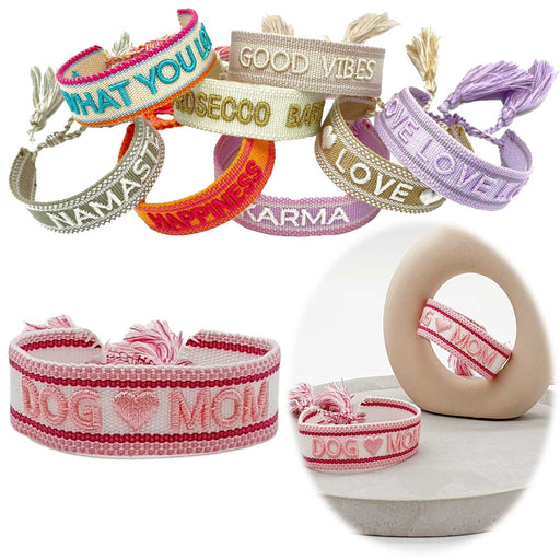 Canvas Statement Armband Dog ❤️ Mom Quasten besticktes Webarmband