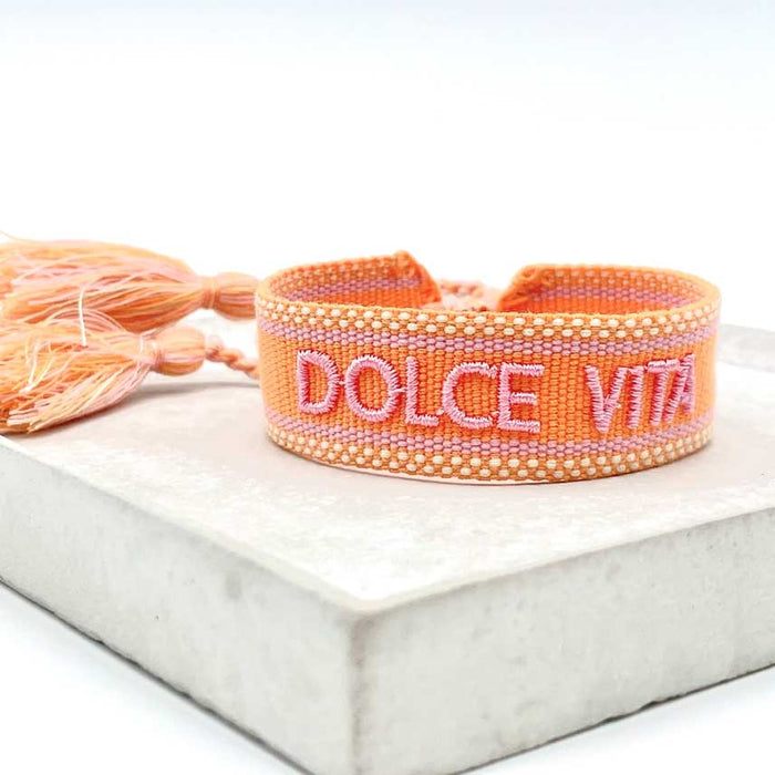 Canvas Statement Armband Dolce Vita Orange Quasten besticktes Webarmband