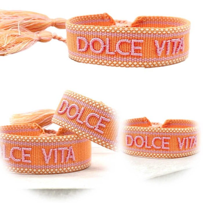 Canvas Statement Armband Dolce Vita Orange Quasten besticktes Webarmband