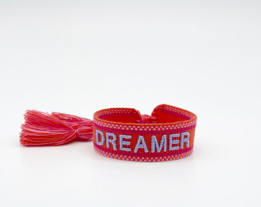 Canvas Statement Armband Dreamer Rot Grau Quasten besticktes Webarmband