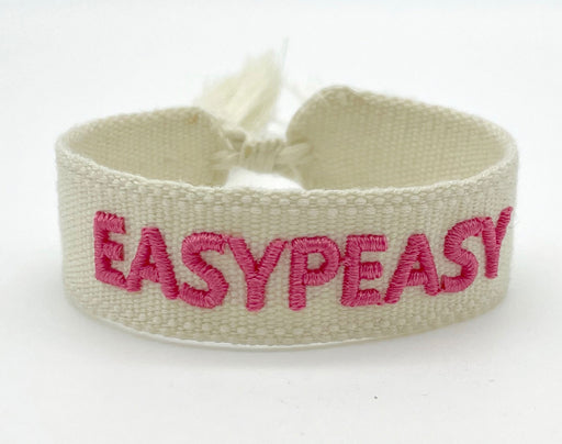 KI-generiertes Bild,Canvas Statement Armband EasyPeasy Creme Pink Quasten besticktes Webarmband