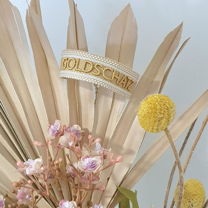 Canvas Statement Armband Goldschatz Quasten besticktes Webarmband