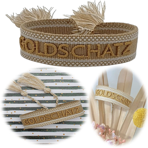 Canvas Statement Armband Goldschatz Quasten besticktes Webarmband
