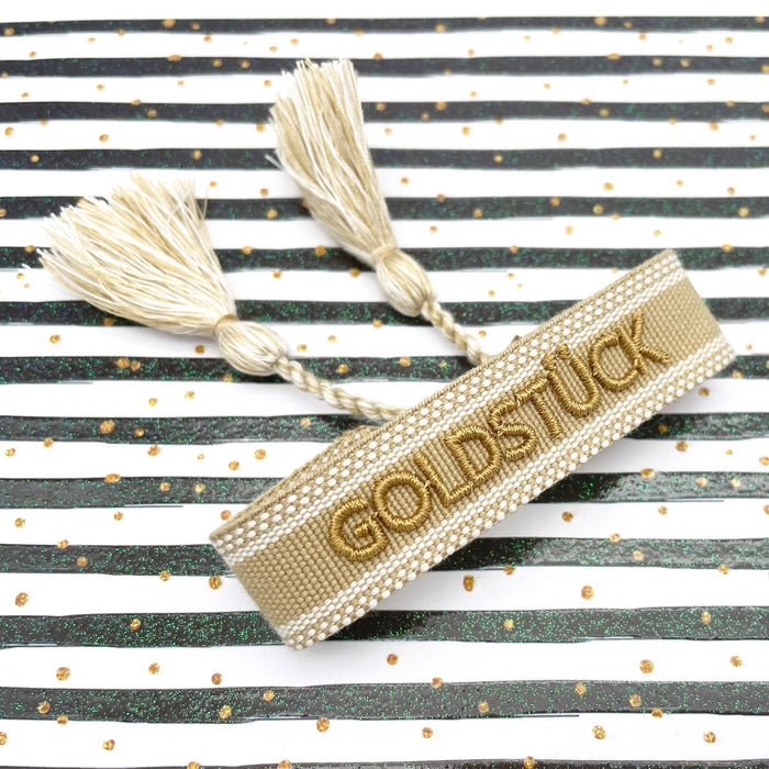 Canvas Statement Armband Goldstück Quasten besticktes Webarmband