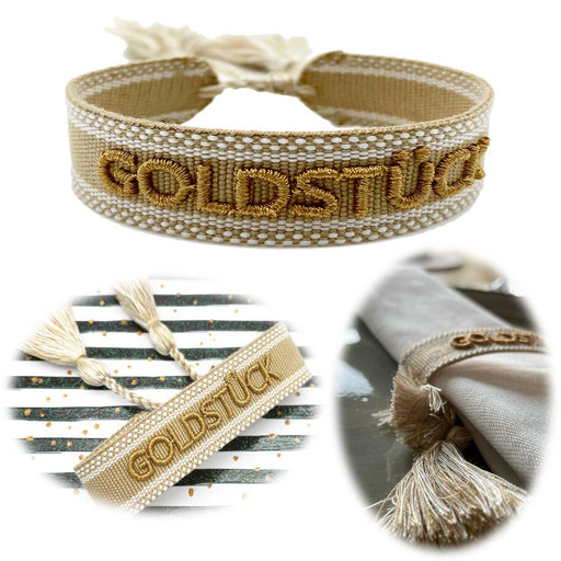 Canvas Statement Armband Goldstück Quasten besticktes Webarmband
