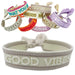 Canvas Statement Armband Good Vibes Beige Weiß Quasten besticktes Webarmband