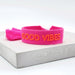 Canvas Statement Armband Good Vibes Neon Pink Orange Quasten besticktes Webarmband