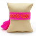 Canvas Statement Armband Good Vibes Neon Pink Orange Quasten besticktes Webarmband