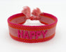 Canvas Statement Armband Happy Rot Pink Quasten besticktes Webarmband