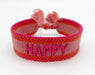 KI-generiertes Bild,Canvas Statement Armband Happy Rot Pink Quasten besticktes Webarmband