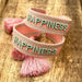 Canvas Statement Armband Happiness Lachs Sage Grün Quasten besticktes Webarmband