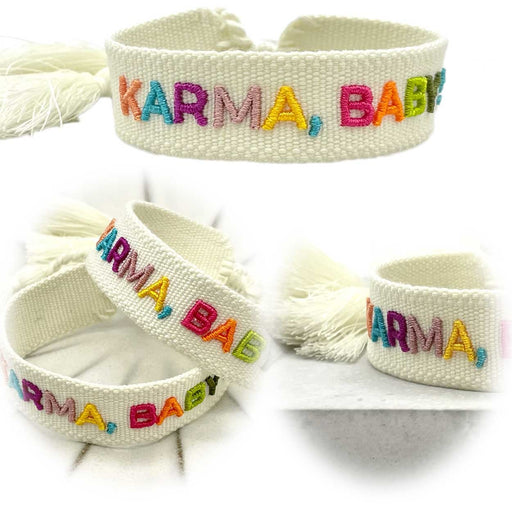 Canvas Statement Armband Karma Baby Multi Bunt Quasten besticktes Webarmband