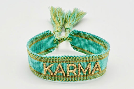 Canvas Statement Armband Karma Türkis Gold Quasten besticktes Webarmband
