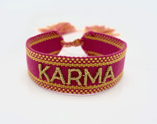 Canvas Statement Armband Karma Magenta Gold Quasten besticktes Webarmband