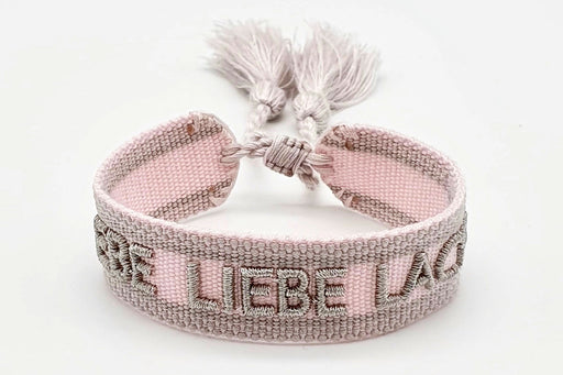 Canvas Statement Armband Lebe Liebe Lache Rosa Quasten besticktes Webarmband