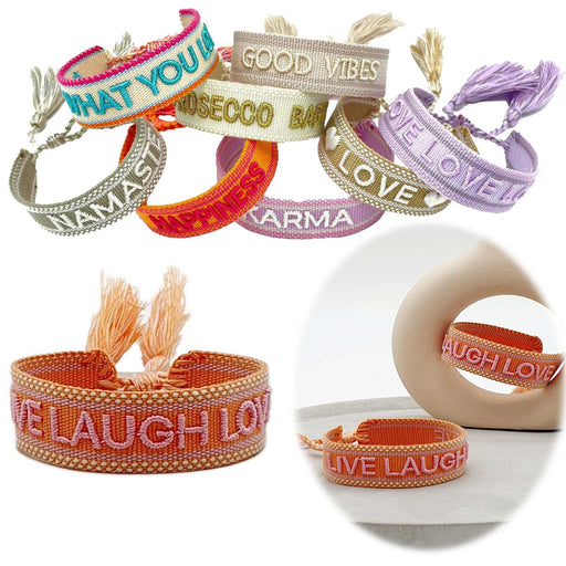 Canvas Statement Armband Live Laugh Love Quasten besticktes Webarmband