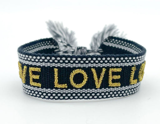 Canvas Statement Armband LOVE Blau Gold Quasten besticktes Webarmband