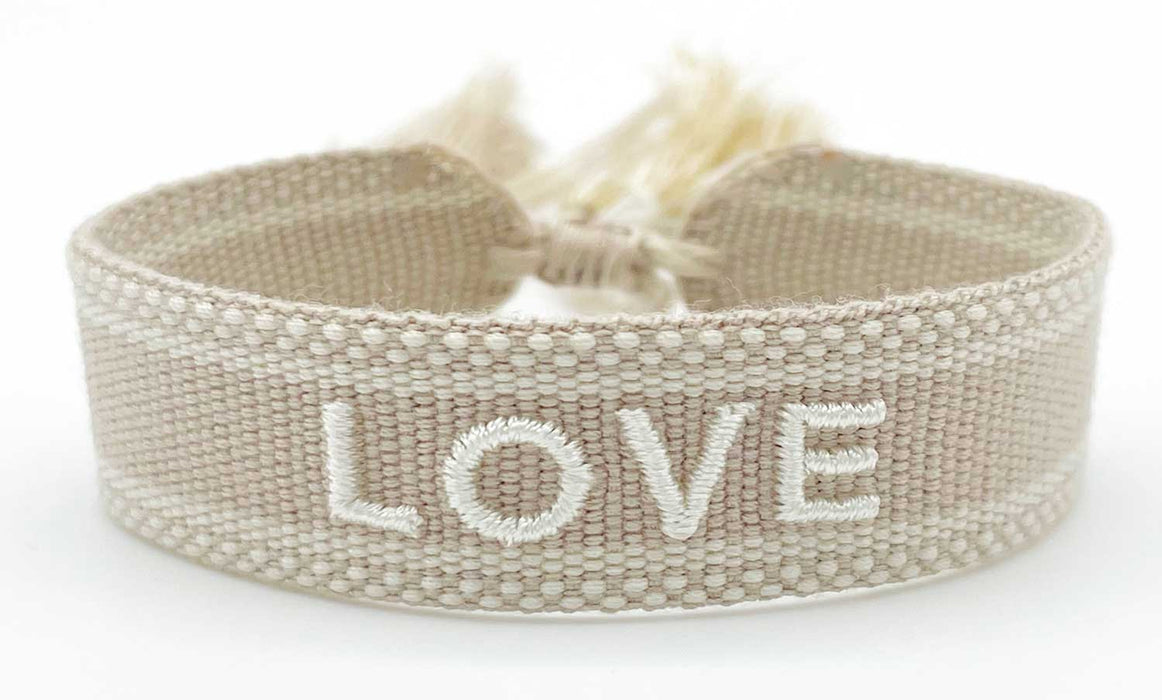 Canvas Statement Armband LOVE Quasten besticktes Webarmband