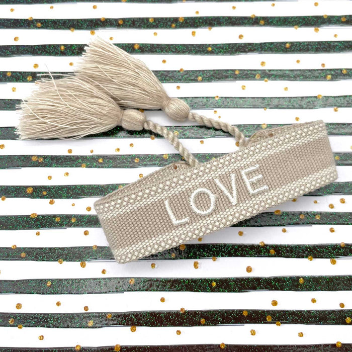 Canvas Statement Armband LOVE Quasten besticktes Webarmband