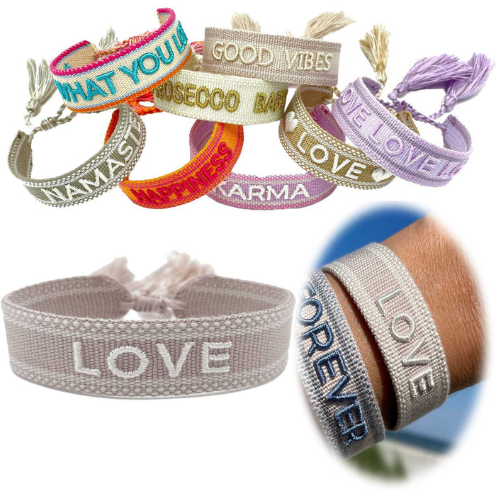 Canvas Statement Armband LOVE Quasten besticktes Webarmband