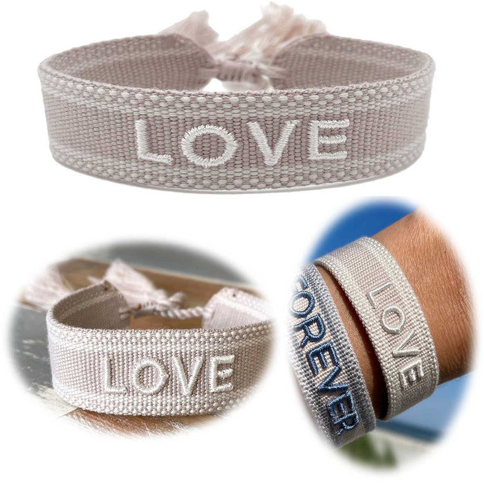 Canvas Statement Armband LOVE Quasten besticktes Webarmband