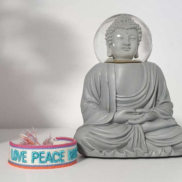 Canvas Statement Armband Love Peace Happiness Quasten besticktes Webarmband