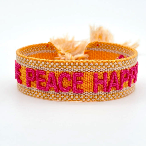 Canvas Statement Armband Love Peace Happiness Quasten besticktes Webarmband