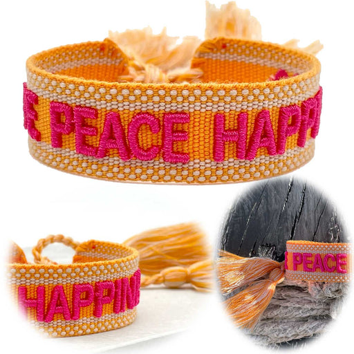Canvas Statement Armband Love Peace Happiness Quasten besticktes Webarmband