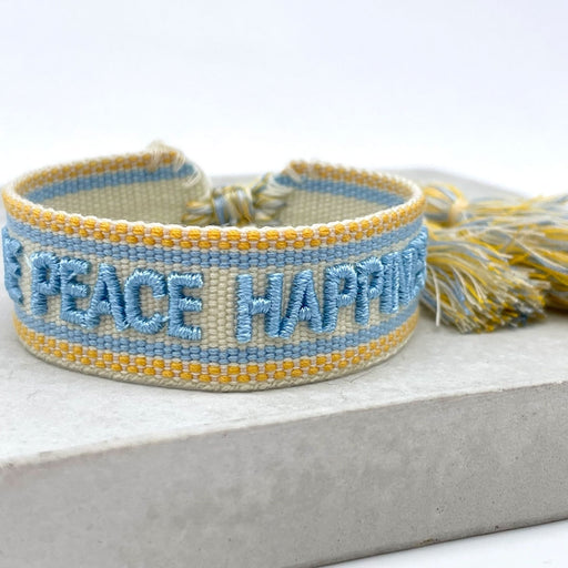 Canvas Statement Armband Love Peace Happiness Quasten besticktes Webarmband