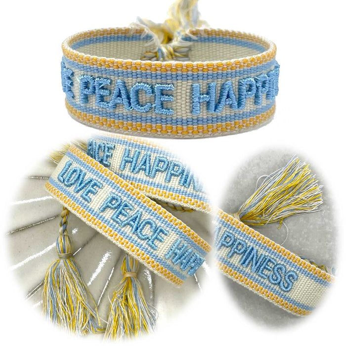 Canvas Statement Armband Love Peace Happiness Quasten besticktes Webarmband