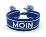 Canvas Statement Armband Moin Blau Weiß Quasten besticktes Webarmband
