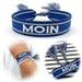 Canvas Statement Armband Moin Blau Weiß Quasten besticktes Webarmband