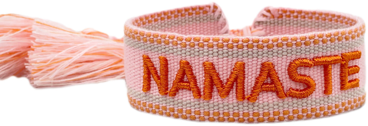 Canvas Statement Armband Namaste Rosa Orange Quasten besticktes Webarmband