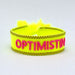 Canvas Statement Armband Optimistin Neon Gelb Pink Quasten besticktes Webarmband