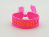 Canvas Statement Armband Optimistin Neon Pink Orange Quasten besticktes Webarmband